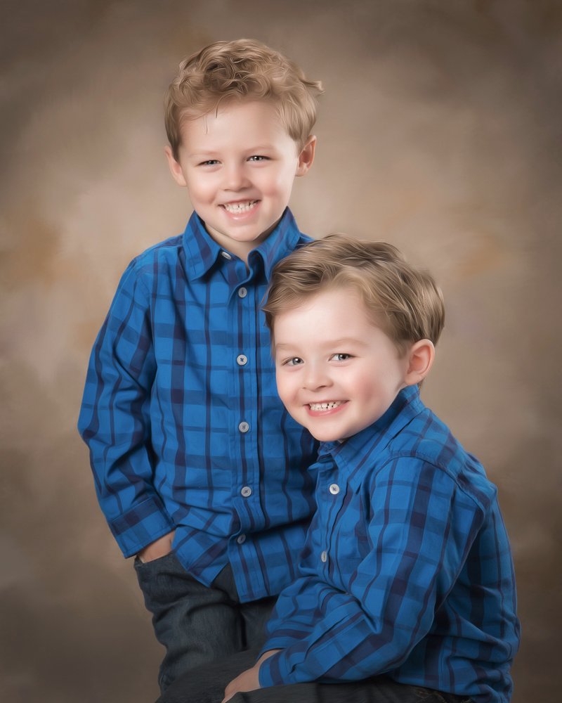 Two young brothers photographed at a local San Antonio Portrait Studio