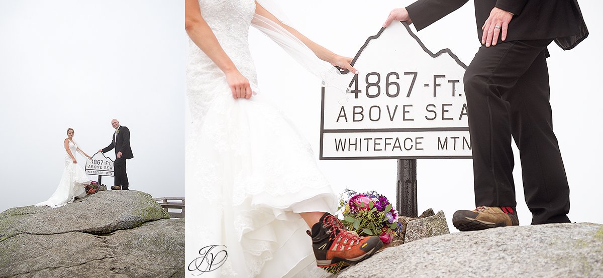 bride and groom whiteface mountain fog bridal portrait