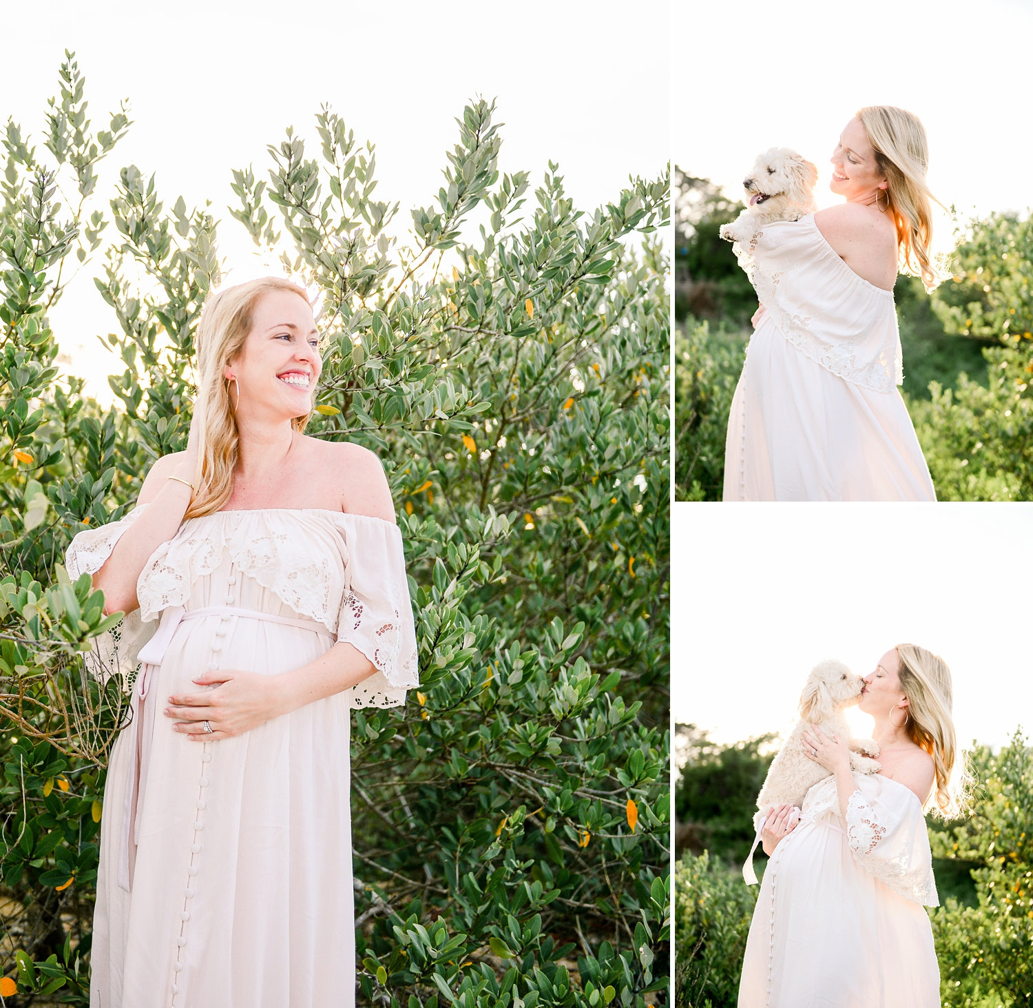 maternity portrait collage, maternity session with dog, Saint Augustine Beach, Ryaphotos