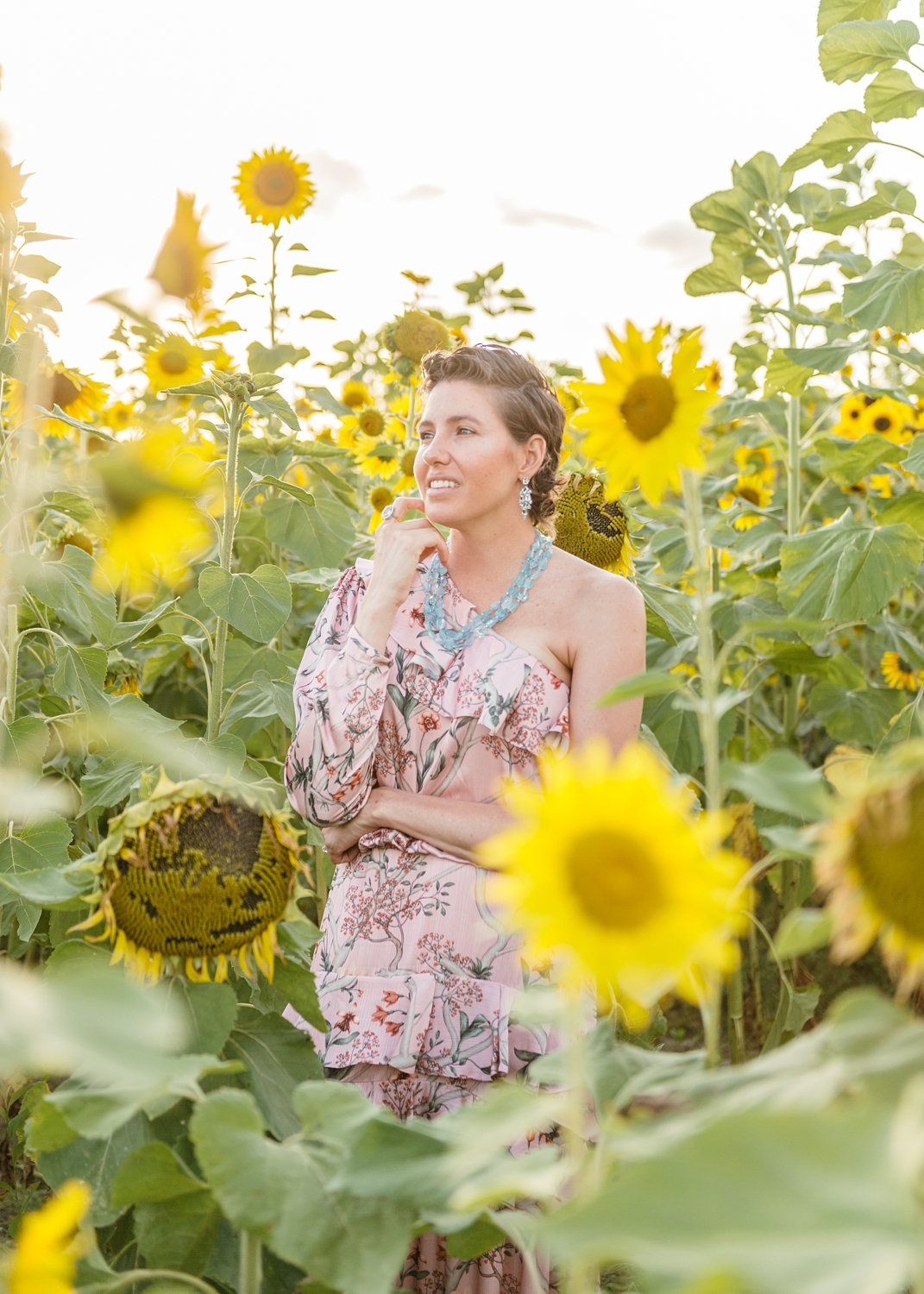 breast cancer portrait, breast cancer patient portrait, sunflower field, Ryaphotos