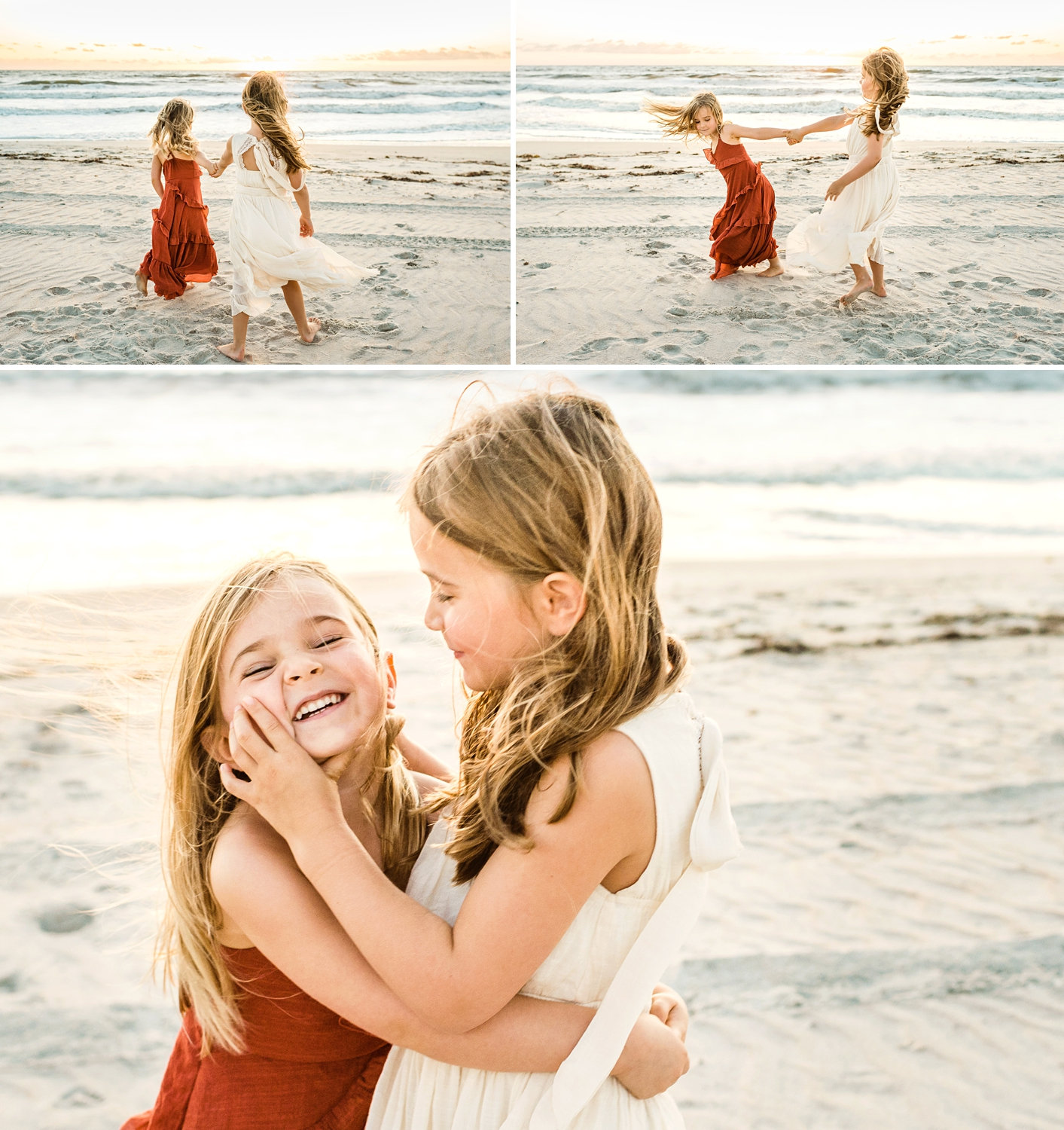 image collage, little sisters playing on a beach, The Ritz-Carlton, Amelia Island