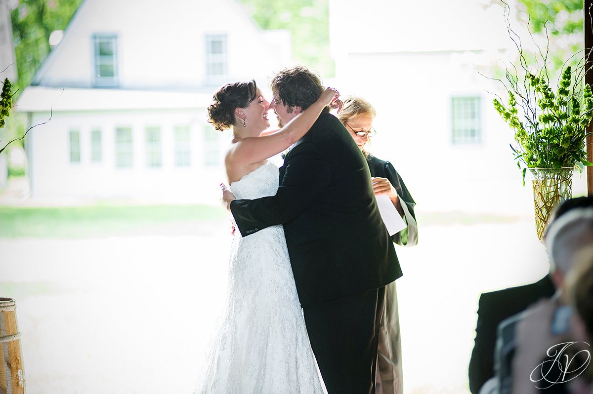 first kiss photo, just married photo, wedding at mabee Farms, mabee farms historic site, Schenectady Wedding Photographer, Key Hall Proctors reception