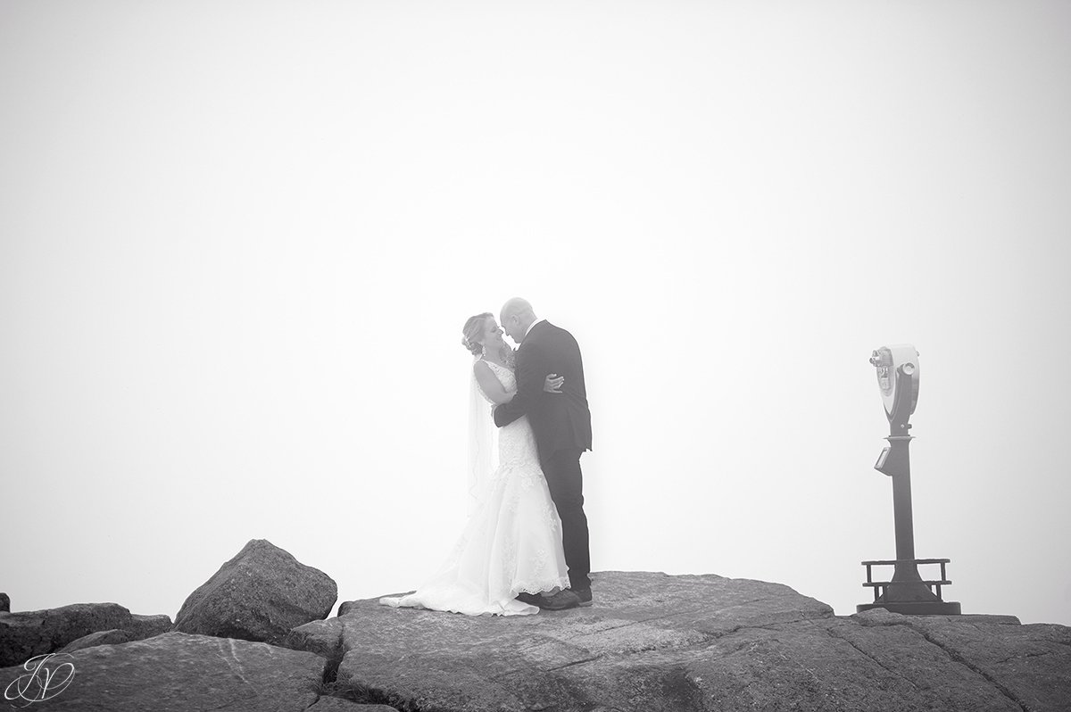 bride and groom whiteface mountain fog bridal portrait