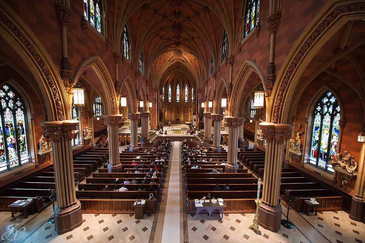 aerial photo of church ceremony