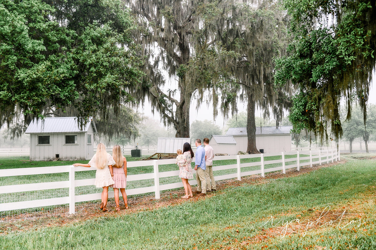 family looking into farm pen, 5 people and a baby, Rya Duncklee, Florida family photographer