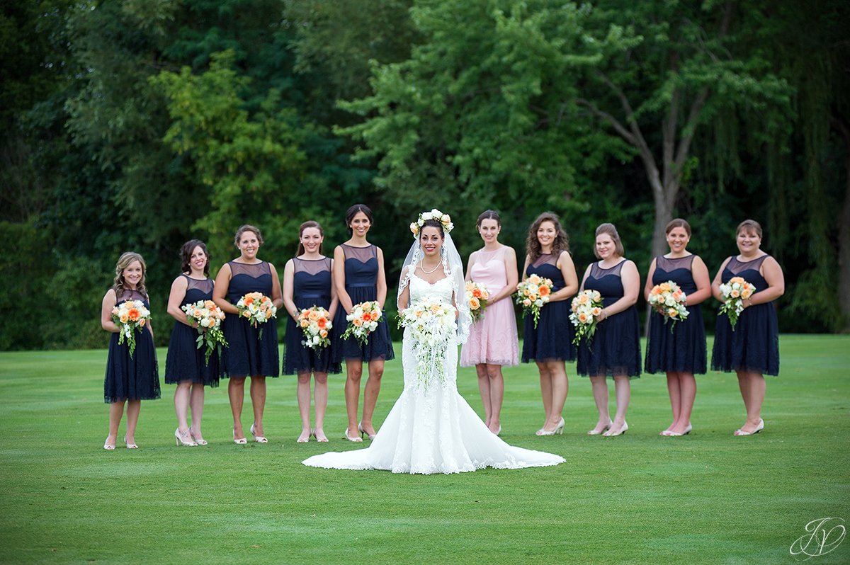 large bridal party in blue normanside country club 