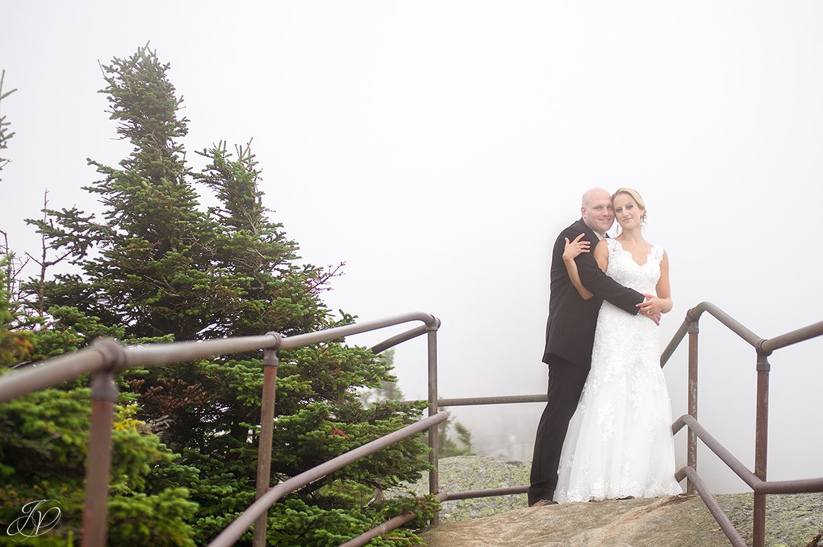 bride and groom whiteface mountain fog bridal portrait