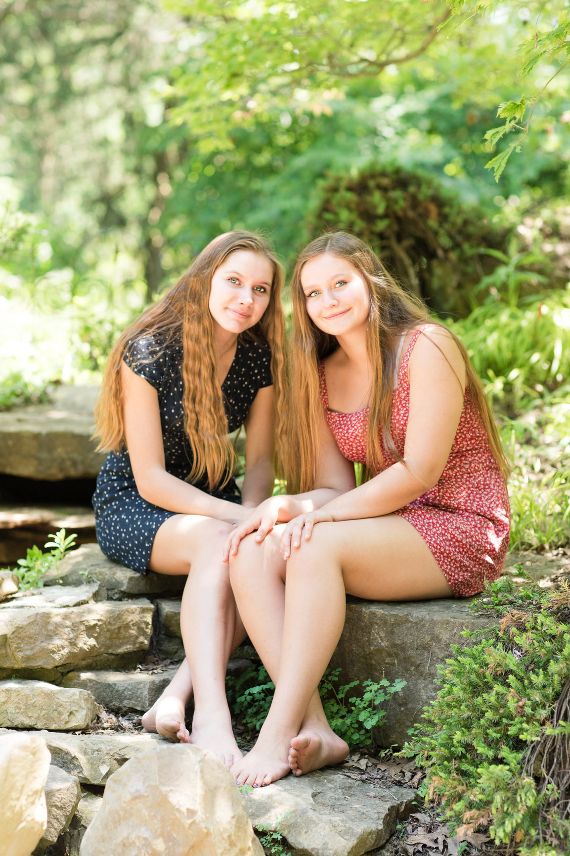 two teen girls amid the rocks at inniswood metro gardens