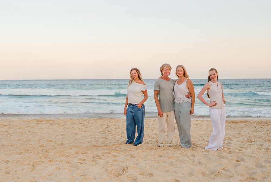 Family at the beach during a Bondi Beach photoshoot at sunset.