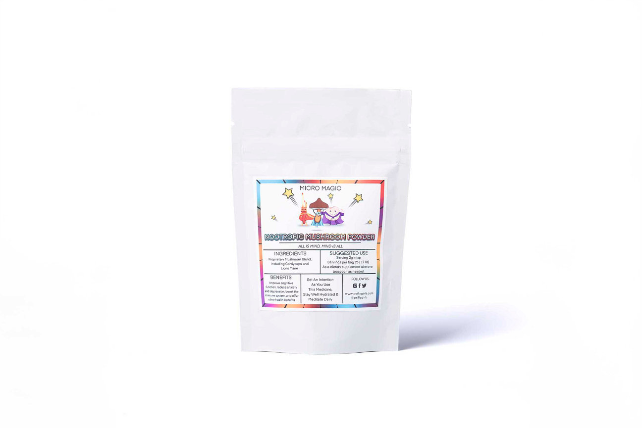 White package of mushroom powder