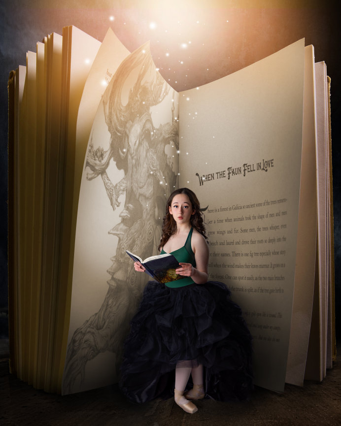 Ballerina Girl reading book portrait sparkles portrait picture
