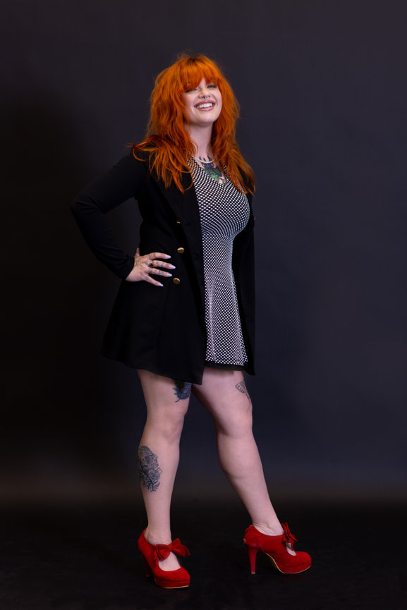red headed model in studio