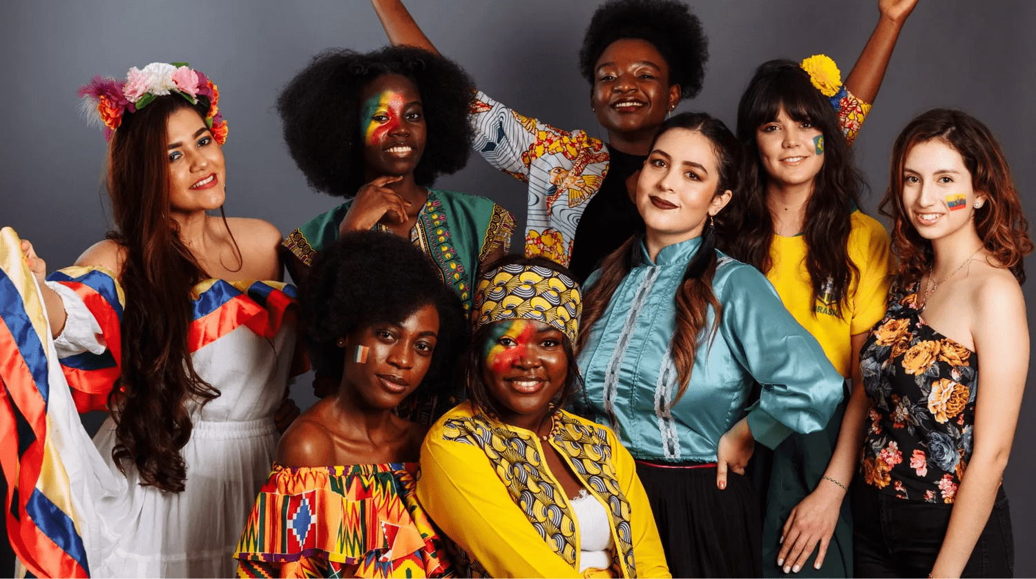 Diverse group of people in colorful traditional dress