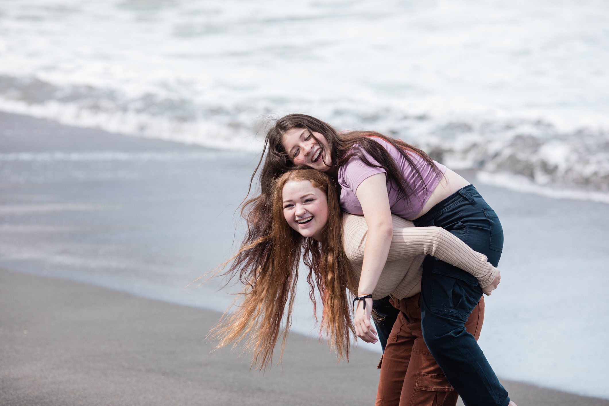 Bodega Bay Senior Session piggyback ride