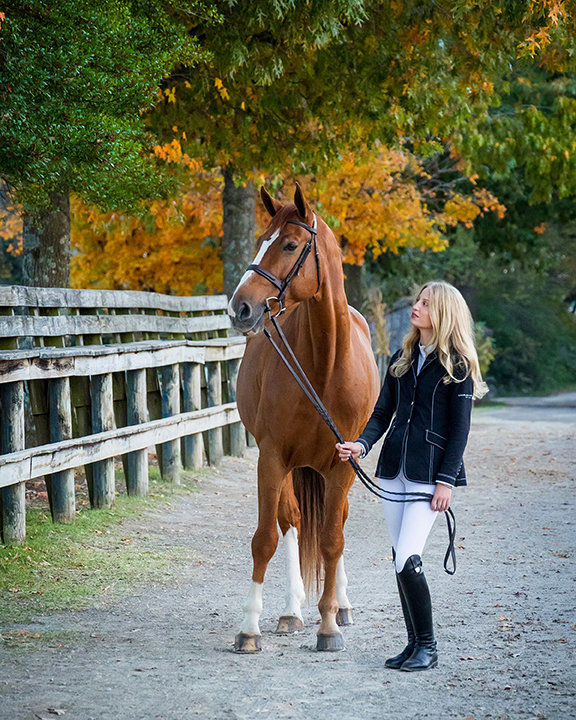 High School Senior with her Hunter/jumper chestnut horse at Brownland Farm in Nashville, Tennessee.