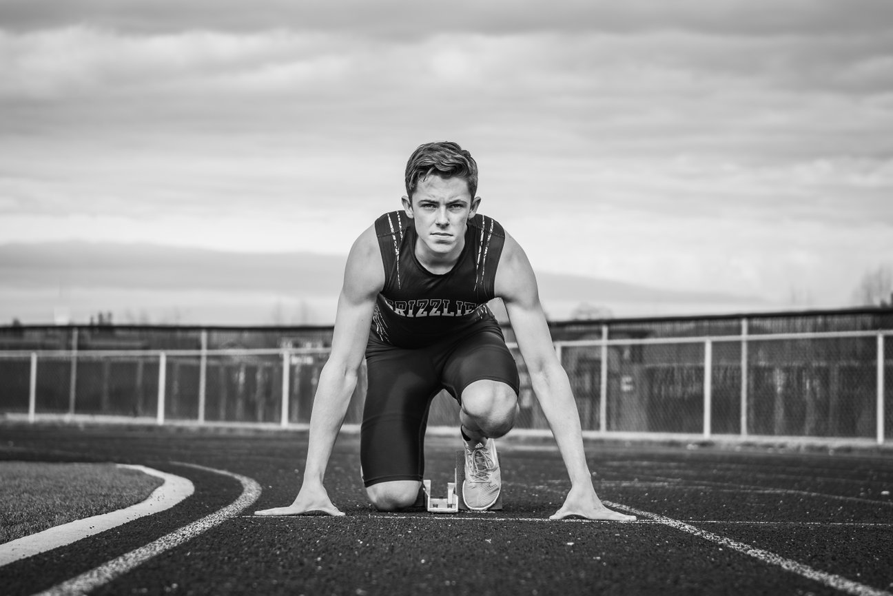 Senior year track and field guy image. Eagle, Idaho