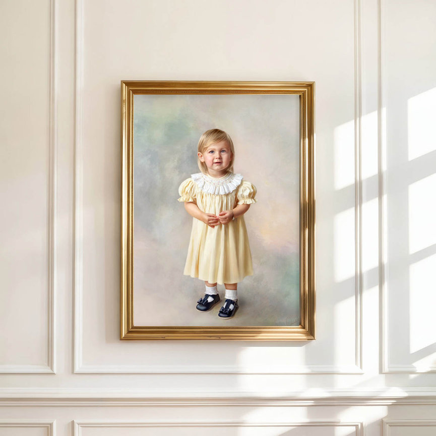 Fine art portrait of a girl painted in traditional style.