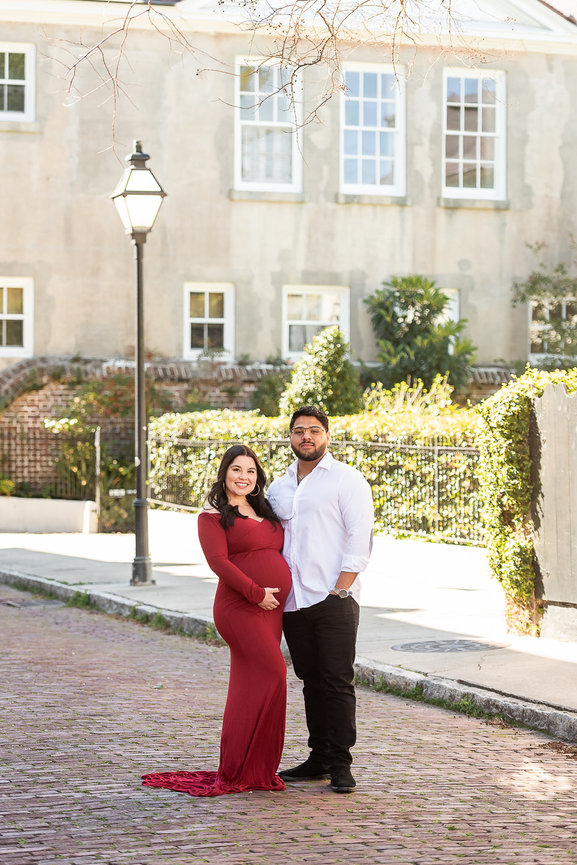 Petite Pregnancy Announcement Session in Downtown Charleston