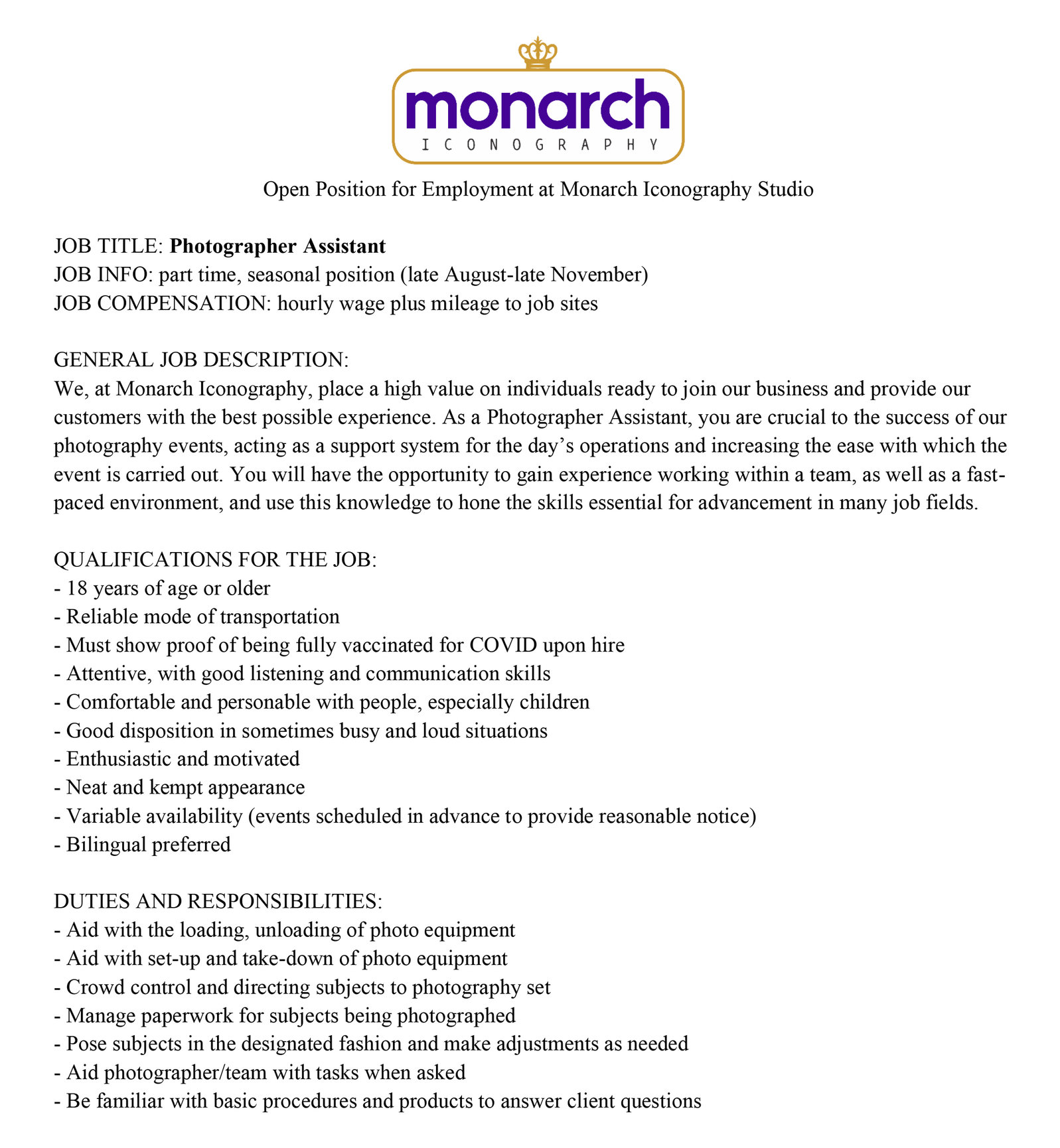 JOB DESCRIPTIONS Monarch Iconography