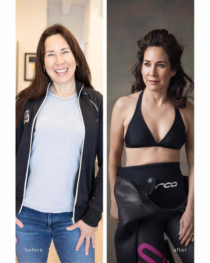 before and after photo of a woman in wetsuit, Calgary boudoir studio