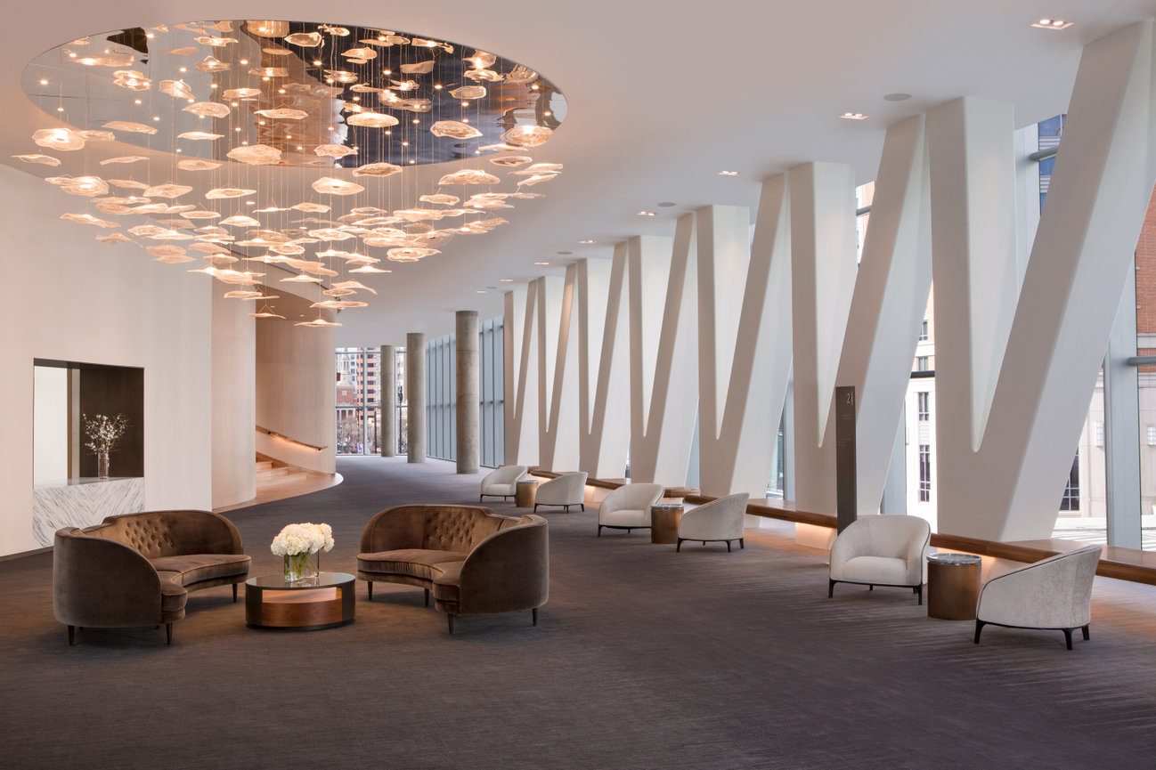 Conrad DC Pre-Function space with Architectural uniquely designed Columns with a beautiful center Lighting Fixture.