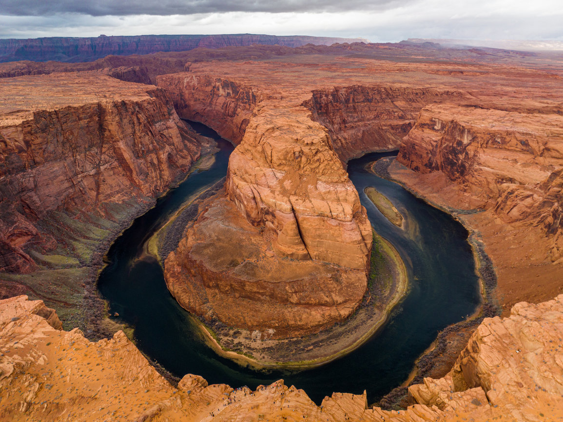 Aerial view of Horseshoe Bend in canyon