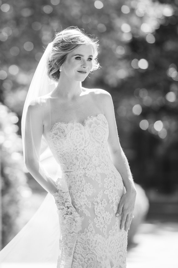 Bride in Anne Barge lace wedding gown. Bridal portraits by Heather Durham Photography.
