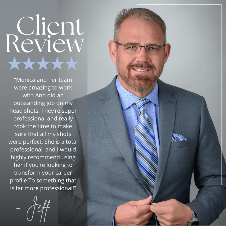 Man in a suit with a testimonial about professional services, praising the team for outstanding work.