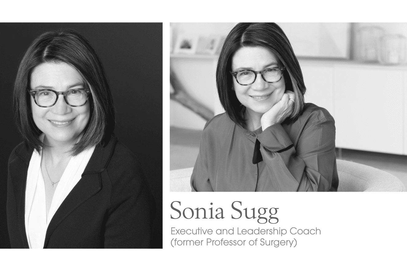 Two black and white portraits of Dr. Sugg for her LinkedIn profile..