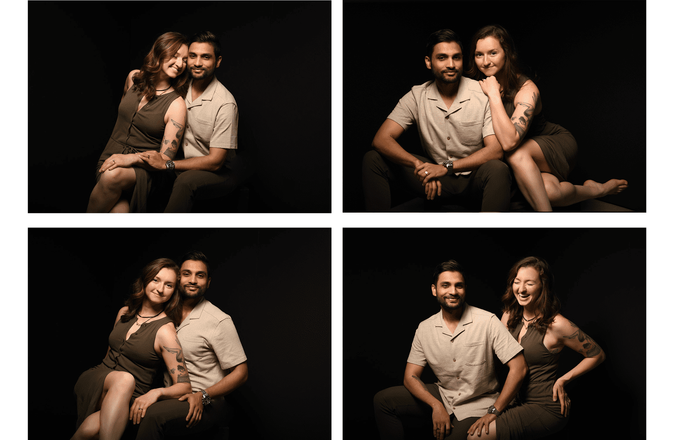 A young couple rejoicing in their recent nuptials during a photo shoot at Kliks Photography in Cedar Rapids, Iowa.