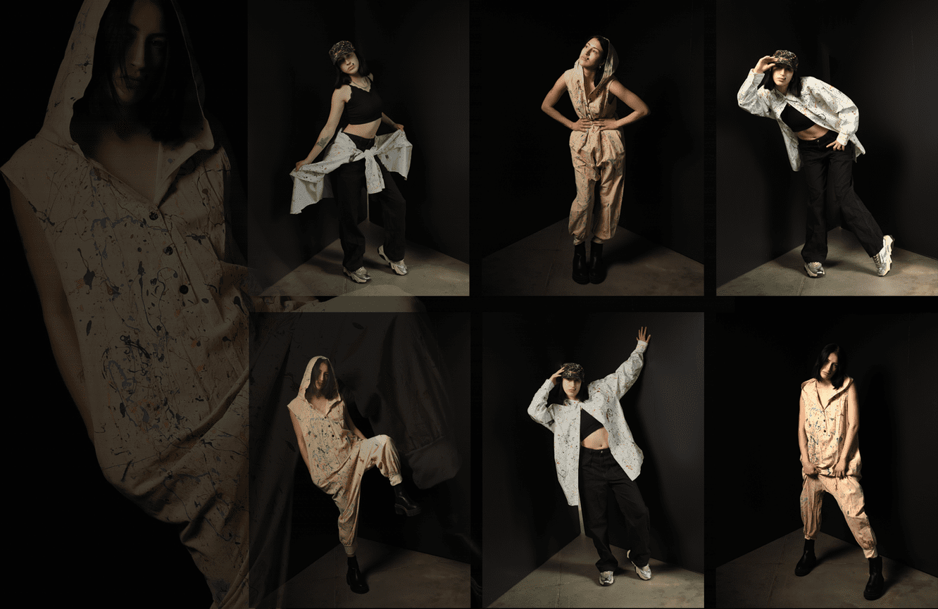 A group of photos of a woman in various actions shots while she wears clothes in a fashion shoot at Kliks Photography in Cedar Rapids, Iowa.
