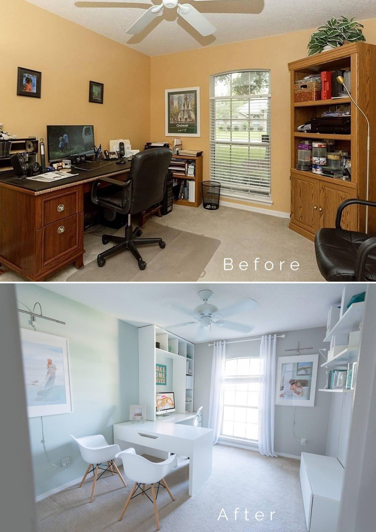light and airy home office before and after, Rya Duncklee home tour