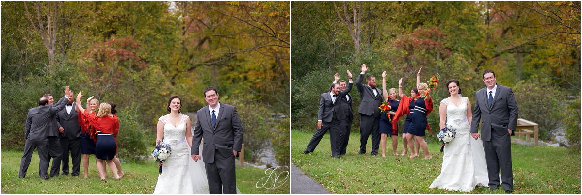 fun fall bridal party photo